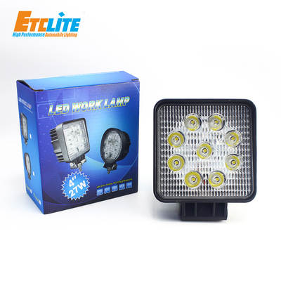 Etclite High Power Super Bright Motorcycle 3 Inch 27W Lamp Square 4X4 Truck Offroad Led Work Light